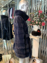 Load image into Gallery viewer, Stunning Dyed Blue MINK Fur Stroller Coat with Belt