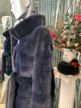 Load image into Gallery viewer, Stunning Dyed Blue MINK Fur Stroller Coat with Belt