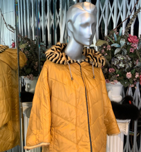 Load image into Gallery viewer, Reversible Mink Fur Short Coat with Hood Mustard Yellow and Black