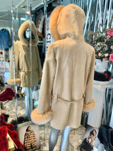 Load image into Gallery viewer, Genuine Shearling Fur Short Coat with Fox Fur Trim Hood ON SALE!
