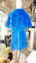 Load image into Gallery viewer, Stunning Neon Blue Mink Fur Modern Vest Cape Shoulder Line Hard to Find Shade