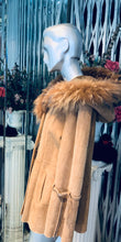 Load image into Gallery viewer, Genuine Sheepskin Short Coat with Tanuki Fur Trim Hood