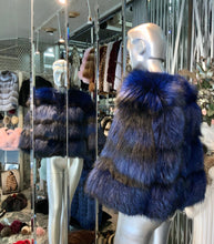 Load image into Gallery viewer, Royal Blue Silver Fox Fur Jacket Modern Youthful Very Stylish