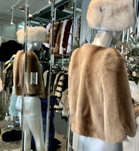 Load image into Gallery viewer, Champagne Taupe Beige Mink Fur Bolero Ruched Shoulders