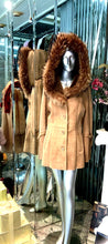 Load image into Gallery viewer, Genuine Sheepskin Short Coat with Tanuki Fur Trim Hood