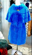 Load image into Gallery viewer, Stunning Neon Blue Mink Fur Modern Vest Cape Shoulder Line Hard to Find Shade