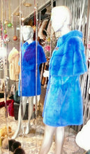 Load image into Gallery viewer, Stunning Neon Blue Mink Fur Modern Vest Cape Shoulder Line Hard to Find Shade