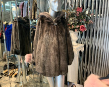Load image into Gallery viewer, Dark Grey Graphite Mink Fur Cape with Hood Modern Warm Stylish