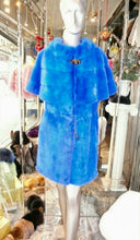 Load image into Gallery viewer, Stunning Neon Blue Mink Fur Modern Vest Cape Shoulder Line Hard to Find Shade