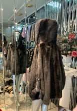 Load image into Gallery viewer, Dark Grey Graphite Mink Fur Cape with Hood Modern Warm Stylish