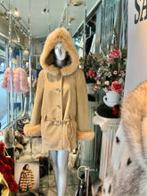 Load image into Gallery viewer, Genuine Shearling Fur Short Coat with Fox Fur Trim Hood ON SALE!