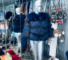 Load image into Gallery viewer, Royal Blue Silver Fox Fur Jacket Modern Youthful Very Stylish