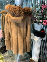Load image into Gallery viewer, Genuine Sheepskin Short Coat with Tanuki Fur Trim Hood