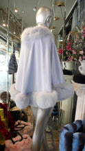 Load image into Gallery viewer, Gorgeous PALE Lavender/ Lilac Light Blue Cashmere Cape with Fox Fur Trim