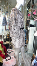 Load image into Gallery viewer, Modern Two Tonal Grey Silver Kalgan Lamb Fur Stroller Coat with Leather Detail