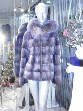 Load image into Gallery viewer, Modern Two-Tone Mink Fur Jacket with Full Fox Fur Trim Hood Dark Lavender