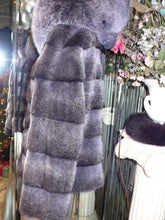 Load image into Gallery viewer, Modern Two-Tone Mink Fur Jacket with Full Fox Fur Trim Hood Dark Lavender