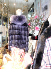 Load image into Gallery viewer, Modern Two-Tone Mink Fur Jacket with Full Fox Fur Trim Hood Dark Lavender