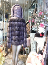 Load image into Gallery viewer, Modern Two-Tone Mink Fur Jacket with Full Fox Fur Trim Hood Dark Lavender