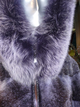 Load image into Gallery viewer, Modern Two-Tone Mink Fur Jacket with Full Fox Fur Trim Hood Dark Lavender
