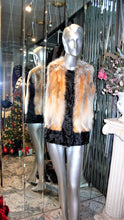 Load image into Gallery viewer, Black SWAKARA Fur Vest with Red Fox Fur Front Back Trim PREMIER FURS
