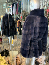 Load image into Gallery viewer, Stunning  Dyed Blue MINK Fur Stroller Coat with Belt
