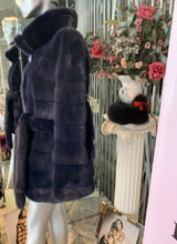Load image into Gallery viewer, Stunning  Dyed Blue MINK Fur Stroller Coat with Belt
