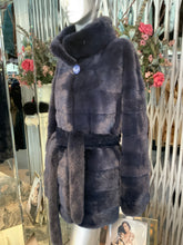 Load image into Gallery viewer, Stunning  Dyed Blue MINK Fur Stroller Coat with Belt
