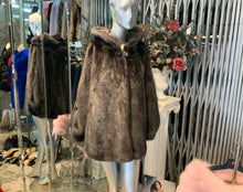 Load image into Gallery viewer, Dark Grey Graphite Mink Fur Cape with Hood Modern Warm Stylish
