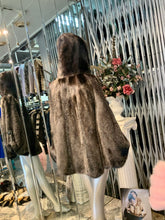Load image into Gallery viewer, Dark Grey Graphite Mink Fur Cape with Hood Modern Warm Stylish
