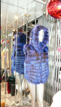 Load image into Gallery viewer, Rare and Gorgeous Shade Fox Fur Vest with Hood Royal Blue
