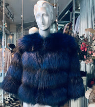 Load image into Gallery viewer, Royal Blue Silver Fox Fur Jacket Modern Youthful Very Stylish

