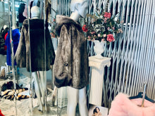 Load image into Gallery viewer, Dark Grey Graphite Mink Fur Cape with Hood Modern Warm Stylish
