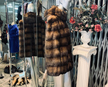 Load image into Gallery viewer, Mahogany Brown Honey Brown Two Tone Mink Fur Jacket with Hood

