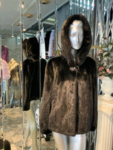 Load image into Gallery viewer, Classic Black Ranch Mink Fur Jacket with Double Fur Hood NEW SALE PRICE!
