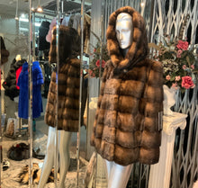 Load image into Gallery viewer, Mahogany Brown Honey Brown Two Tone Mink Fur Jacket with Hood
