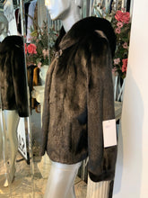 Load image into Gallery viewer, Classic Black Ranch Mink Fur Jacket with Double Fur Hood NEW SALE PRICE!
