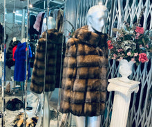 Load image into Gallery viewer, Mahogany Brown Honey Brown Two Tone Mink Fur Jacket with Hood
