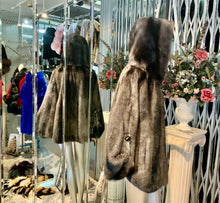 Load image into Gallery viewer, Dark Grey Graphite Mink Fur Cape with Hood Modern Warm Stylish
