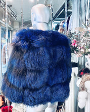 Load image into Gallery viewer, Royal Blue Silver Fox Fur Jacket Modern Youthful Very Stylish
