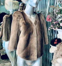 Load image into Gallery viewer, Champagne Taupe Beige Mink Fur Bolero Ruched Shoulders
