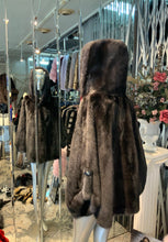 Load image into Gallery viewer, Dark Grey Graphite Mink Fur Cape with Hood Modern Warm Stylish
