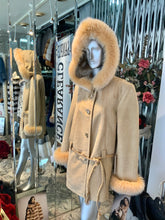 Load image into Gallery viewer, Genuine Shearling Fur Short Coat with Fox Fur Trim Hood ON SALE!

