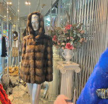 Load image into Gallery viewer, Mahogany Brown Honey Brown Two Tone Mink Fur Jacket with Hood
