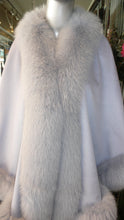 Load image into Gallery viewer, Gorgeous PALE Lavender/ Lilac Light Blue Cashmere Cape with Fox Fur Trim
