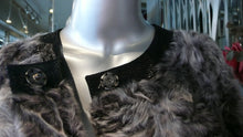 Load image into Gallery viewer, Modern Two Tonal Grey Silver Kalgan Lamb Fur Stroller Coat with Leather Detail
