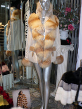 Load image into Gallery viewer, SIMONETTA RAVIZZA Stroller Coat with Golden Island Fox Fur Tuxedo Front Collar

