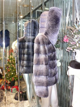 Load image into Gallery viewer, Modern Two-Tone Mink Fur Jacket with Full Fox Fur Trim Hood Dark Lavender
