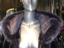 Load image into Gallery viewer, Modern Two-Tone Mink Fur Jacket with Full Fox Fur Trim Hood Dark Lavender
