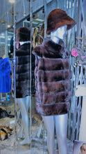 Load image into Gallery viewer, Mink Vest Fur Vest with Capped Shoulder Line Two Tone Dark Graphite Lavender Made in USA
